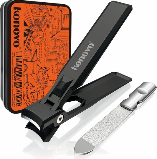 Nail Clippers Set, Ultra Sharp Sturdy Fingernail and Toenail Clipper Cutters with Visibly Tin Case (Black)