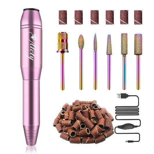 Electric Nail Drill Kit, Portable Electric Nail File for Acrylic Gel Nails, Professional Nail Drill Machine Efile Manicure Pedicure Tools with Iridescent Nail Drill Bits for Home Salon Use