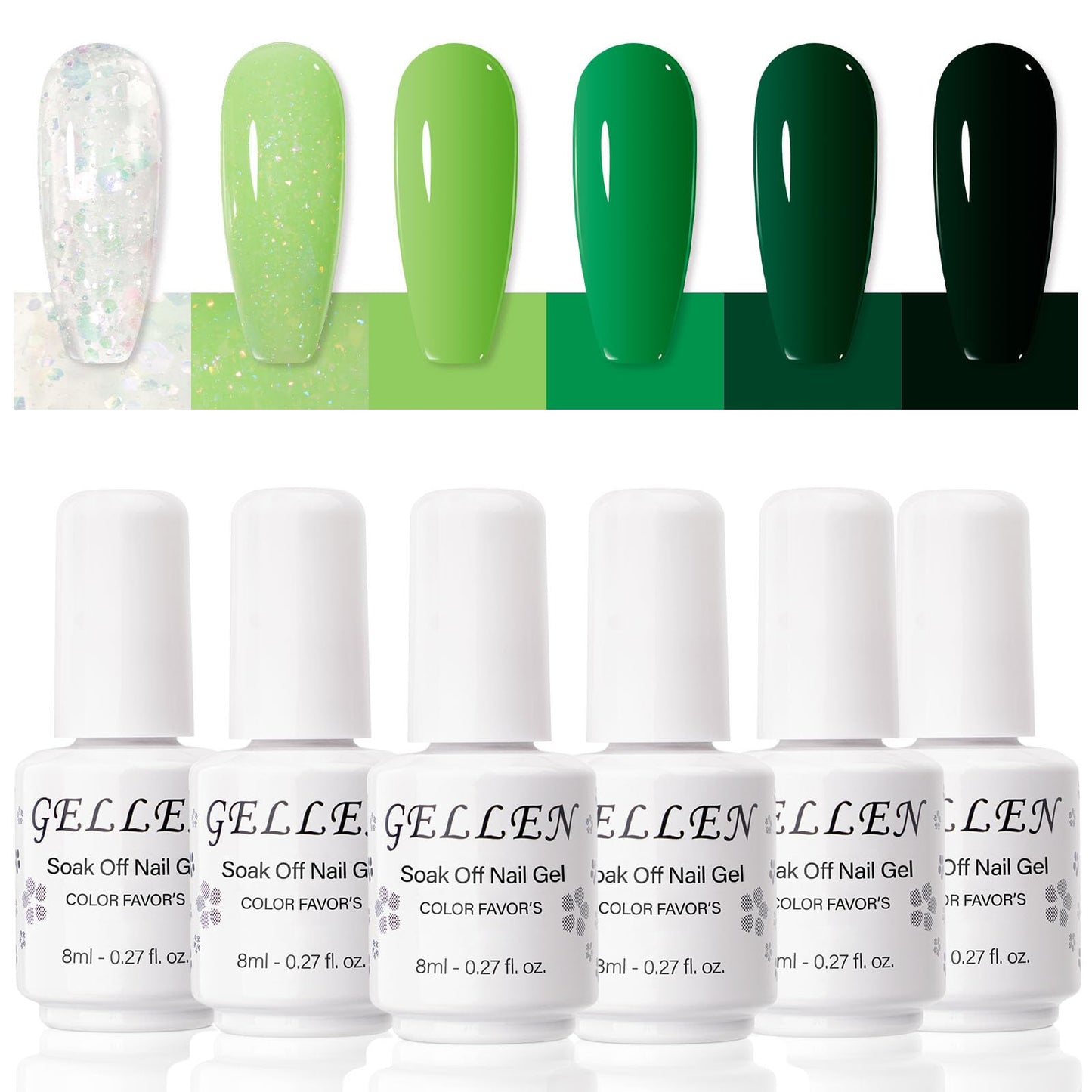 Gellen Gel Nail Polish Set, 6 Colors Green Gel Polish Set, Spring Summer Deep Forest Green Nail Polish Gel, Soak Off UV Gel Manicure DIY Home Salon Nail Art