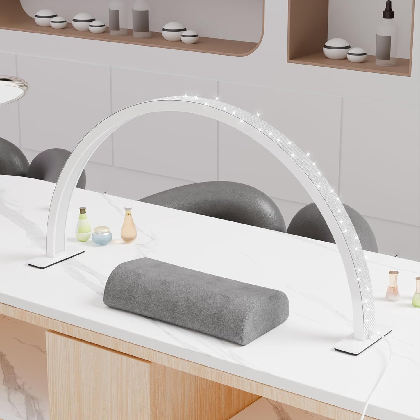 Large Half Moon Light for Nail Desk, 30" 48W Professionals Led Light, Desk Lamp for Lash Eyelash Extension,Makeup Desk lamp,Color Temperature 2700K-6000K, Salon&Home(Crystal Diamond)