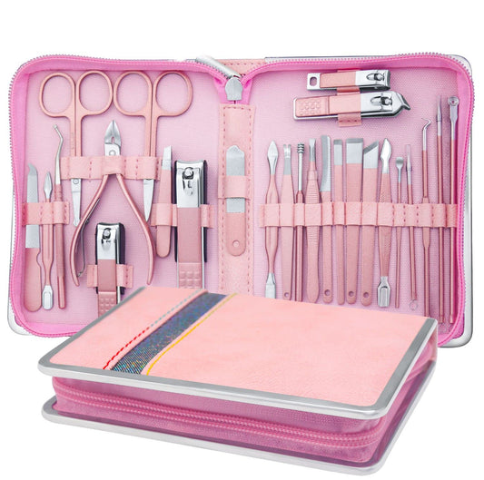Manicure Set Professional Manicure Kit - 26 in 1 Pedicure Kit Nail Clippers Set Stainless Steel Pedicure Set Nail Care Kit for Women - Pink