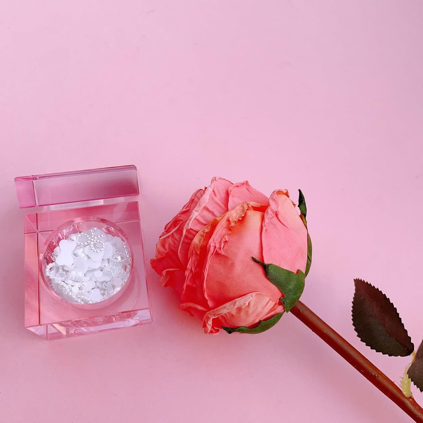 Nail Dappen Dish with lid, Square Crystal Monomer Dish for Acrylic Nails, 30ml Monomer Holder Container for Holding Acrylic Liquid & Powder, Glass Crystal Cup for Acetone for Nail Decor(Pink)