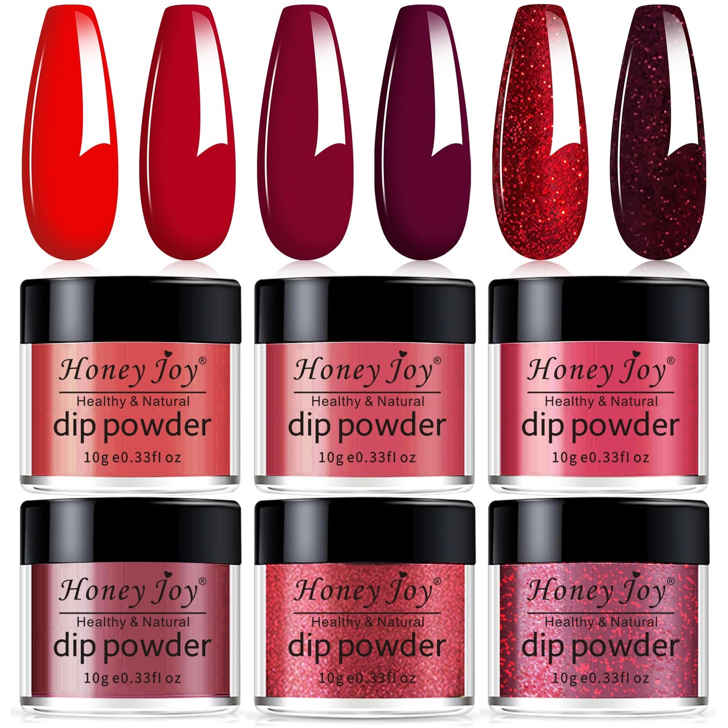 Honey Joy 6 BOX/SET Wine Red Dip Powder Glitter Dark Barn Red Fine Dipping Powder Colors No Need Lamp Cure,Like Gel Polish Effect,Even & Smooth Finishing (DP-L-6pcs-10g/box)