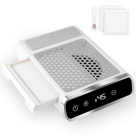 CORESLUX Rechargeable Nail Dust Collector, 80W Professional Extractor Vacuum Nail Dust Collector, Low Noise Vacuum Fan Dust Collector for Nail Polishing & Nail Salon (2 Replaceable Filter)