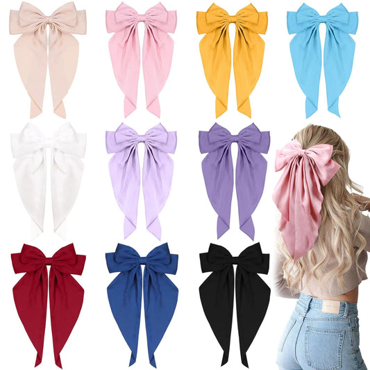 10 PCS Big Hair Bows for Women Girls,TOKUFAGU Large Hair Ribbon Bow Barrette Clips for Girls,Hair Bows with Long Tail Vintage French Hair Accessories for Women