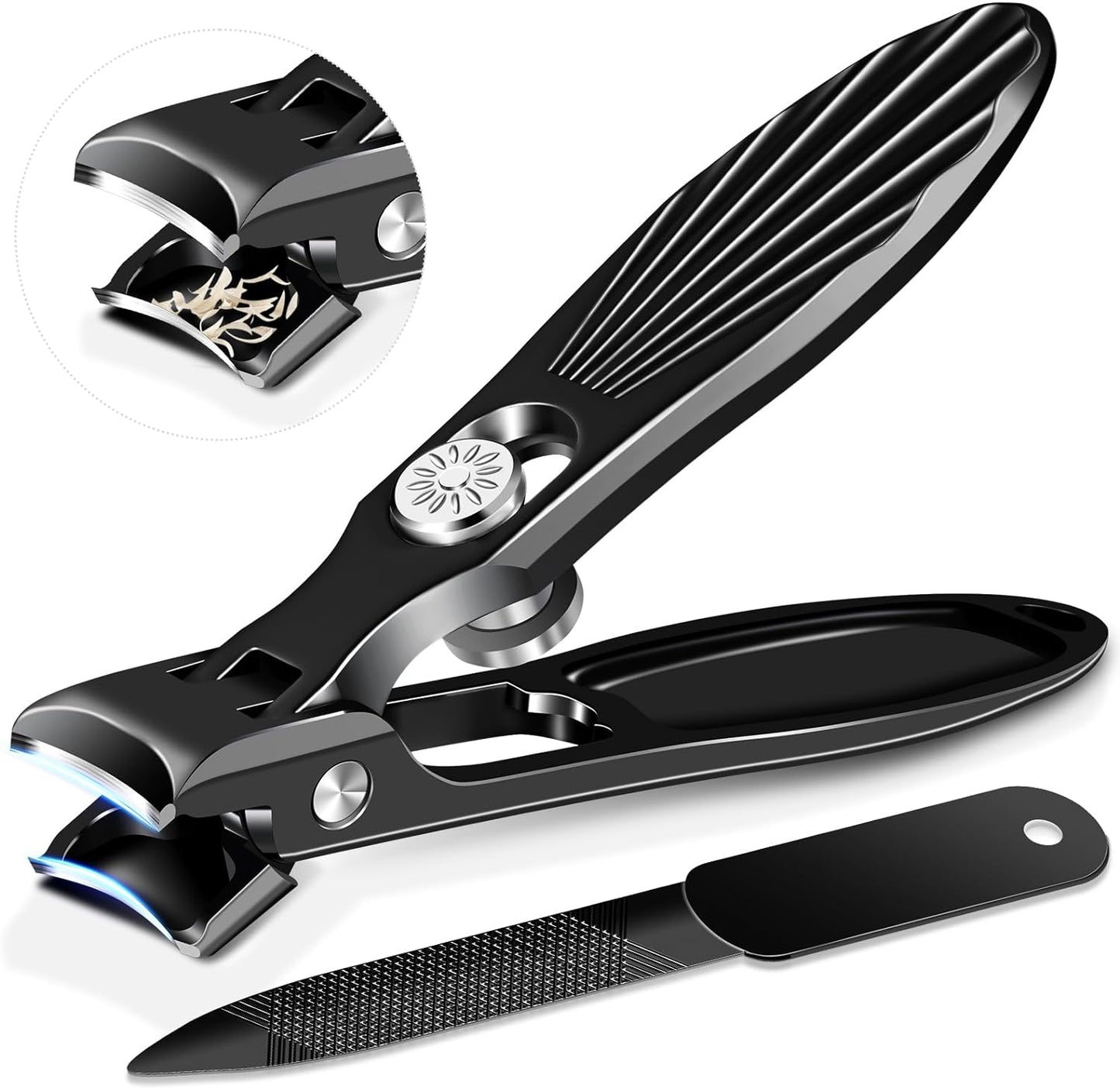 Large Nail Clippers for Seniors, Anti-Splash Toenail Clippers for Thick Toenails Nails, Mess Free Toe Nail Clippers with Catcher, Nail Cutter with Wide Jaw for Men Women-Black