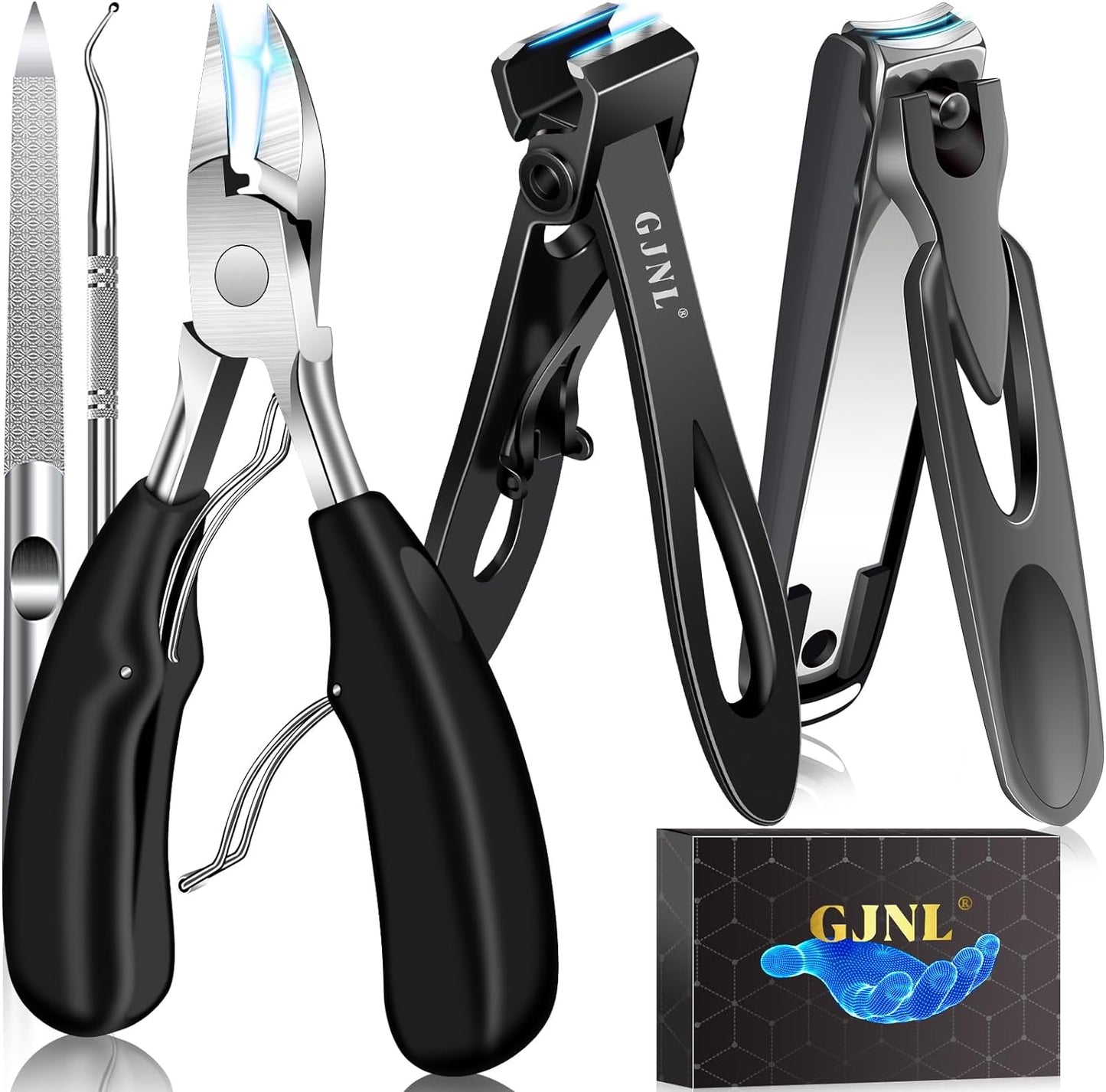 German Nail Clippers for Toenails & Fingernails - Straight 17mm Wide Jaw Toenail Clippers for Men Thick Nails, 37mm Heavy Duty Toe Nail Cutter for Seniors, No Splash Nail Clippers w Catcher for Women