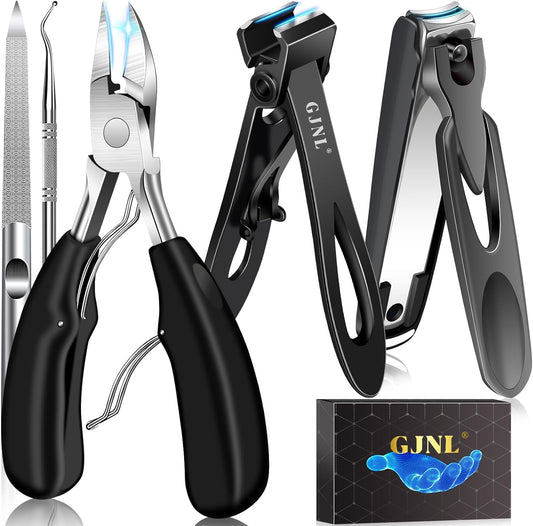 German Nail Clippers for Toenails & Fingernails - Straight 17mm Wide Jaw Toenail Clippers for Men Thick Nails, 37mm Heavy Duty Toe Nail Cutter for Seniors, No Splash Nail Clippers w Catcher for Women