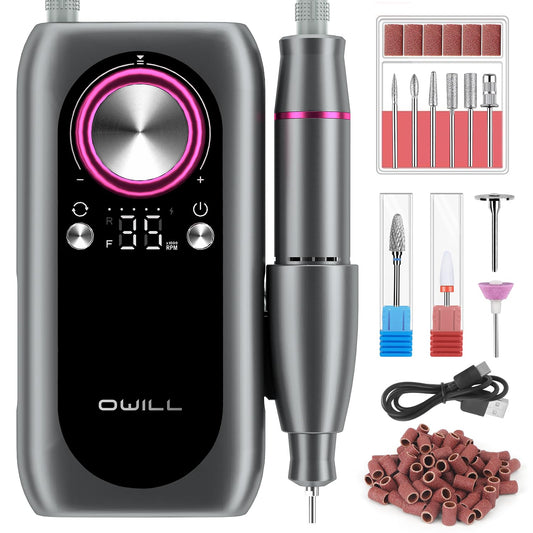 OWill Electric Nail Drill Professional,35000RPM Rechargeable Nail Drill Machine with LED Display,Portable Electric Nail File Efile Nail Drill for Salon Home Nail Drill Kits