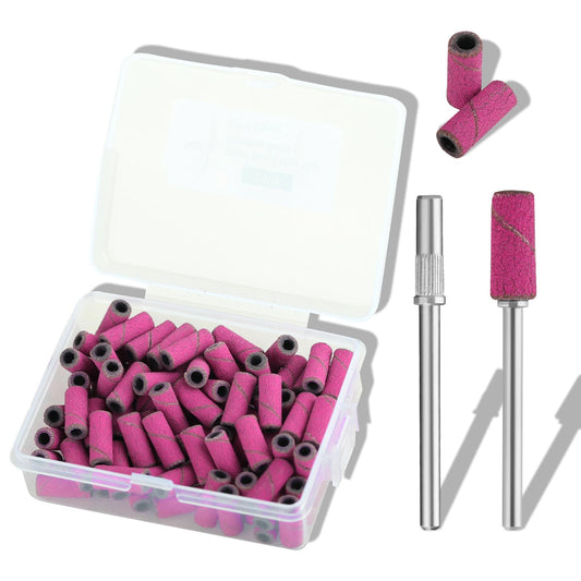 C12rtive 100 Pcs 3mm Professional Small Sanding Bands & 2Pcs Small Mandrel Bit Set for Nail Drill,240# Upgrade Design 3mm Mini Sanding Bands for Manicures and Pedicure with Stainless Steel Shaft