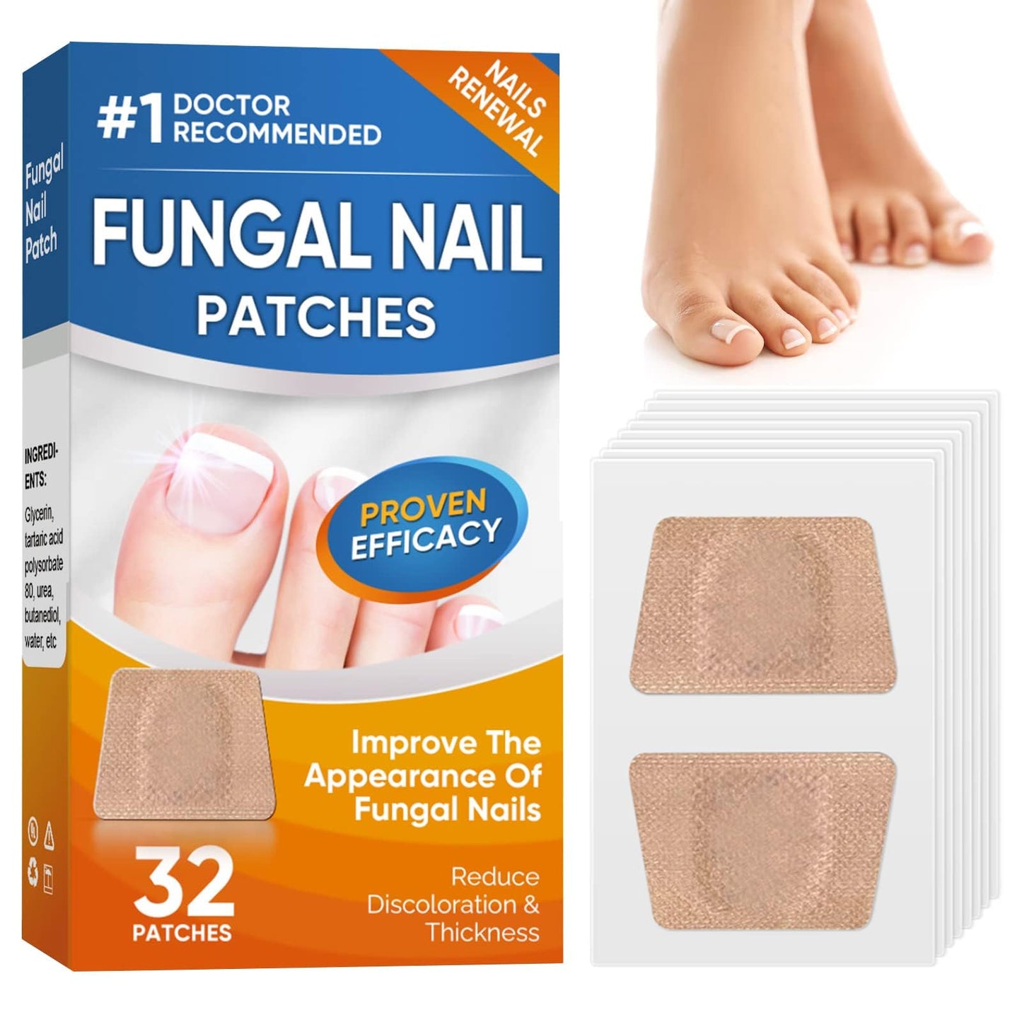 Toenail Fûngus Treatment, Nail Repair strips, 32Pcs Toenail Reliever,Restores Appearance