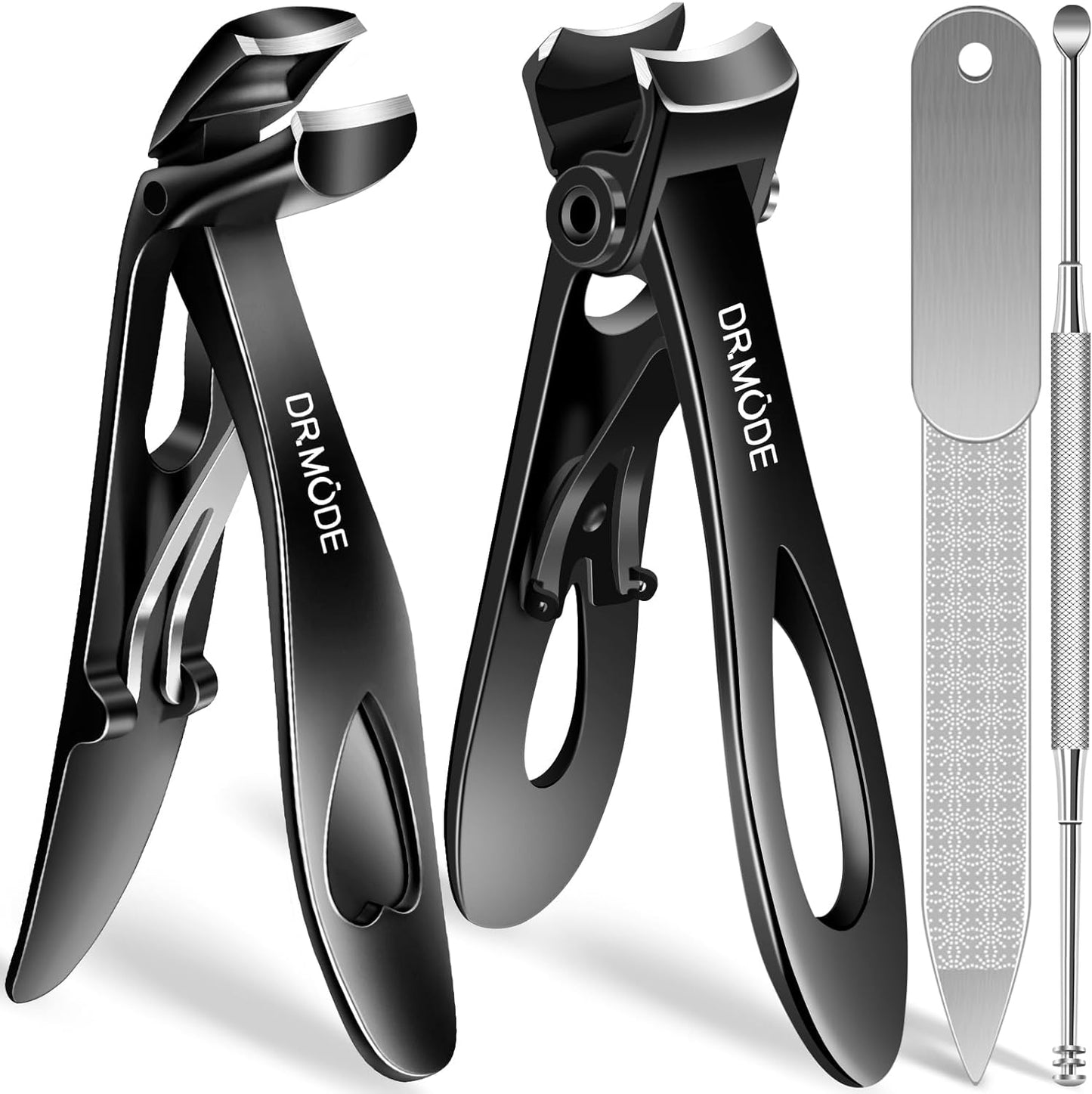 Toenail Clippers for Thick Nails for Seniors, Angled Head Large Toe Nail Clippers with Catcher,Heavy Duty Fingernail Clippers with Wide Opening Nail Cutter Men & Women, Black
