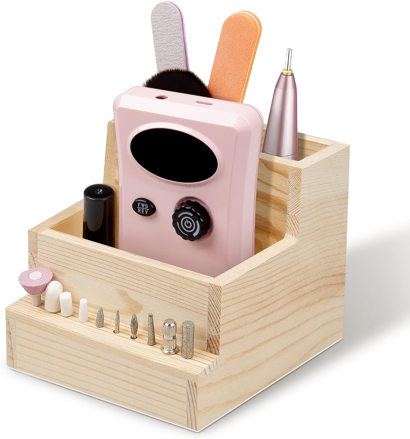 Nail Drill Bits Holder, Wooden 10 Holes Nail Drill Machine Holder Display Storage Box, Durable Nail Art Polishing Grinding Drill Bit Organizer for Home Use or Nail Salon