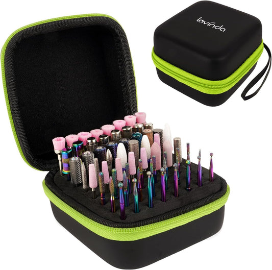 Lavinda Nail Drill Bits Holder, Dustproof Displayer Organizer Container, 64 Holes Nail Bits Container Box Case with High Density Foam to Avoid Slipping & Scratches (Drill Bits Not Included)
