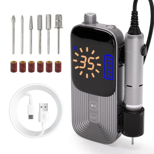 Nail Drill,35000RPM Professional Electric Nail,Portable Rechargeable Nail Drill Machine with 6 Nail Drill bits and Sanding Bands,Achieve Professional Manicure and Pedicure Results at Home or Salon