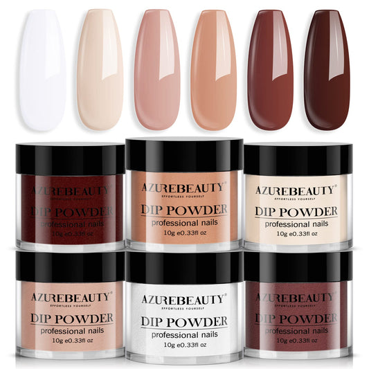 Dip Powder Nail Set, AZUREBEAUTY 6 Pcs Nude Brown Series Skin Tones Dipping Powder Color French Nail Art Manicure DIY Salon Home Gifts for Women, No Need Nail Lamp Cured
