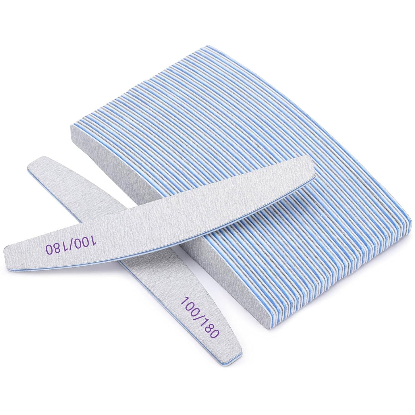 25 Pcs Nail Files for Acrylic Nails 100/180 Grit Coarse and Medium Grit Double Sided Emery Boards Professional Buffering Files