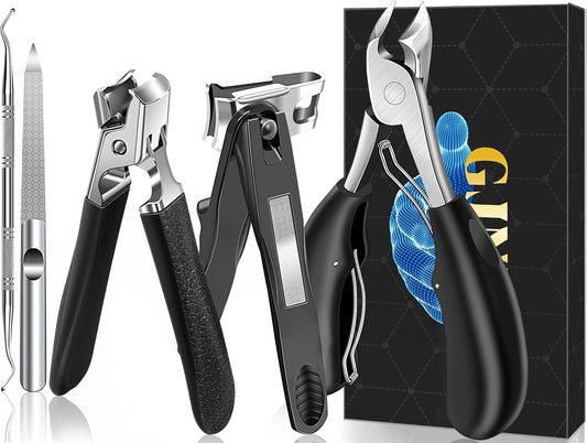 Toenail Clippers for Seniors Thick Nails - Wide Jaw Opening Toe Nail Clippers with Catcher, 360°Rotating Nail Clippers for Seniors, Heavy Duty Nail Clippers Set for Men and Women 5Pcs