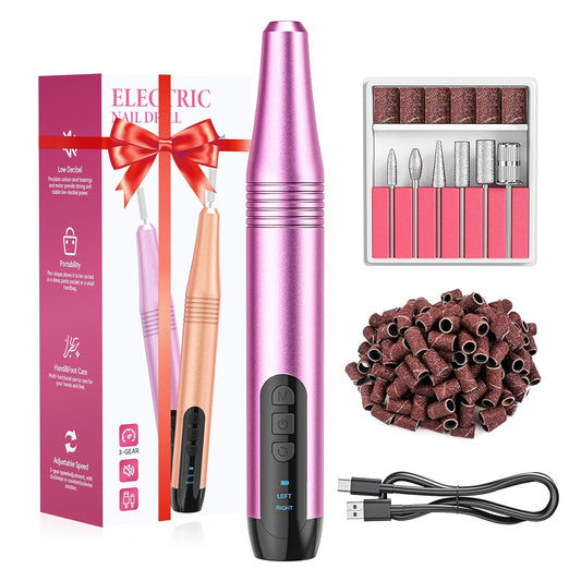 Electric Nail Drill Machine, Portable Electric Nail File Efile Set for Acrylic Gel Nails, Professional Manicure Pedicure Nail Polishing Tools with 6 Nail Drill Bits for Home Salon, Purple