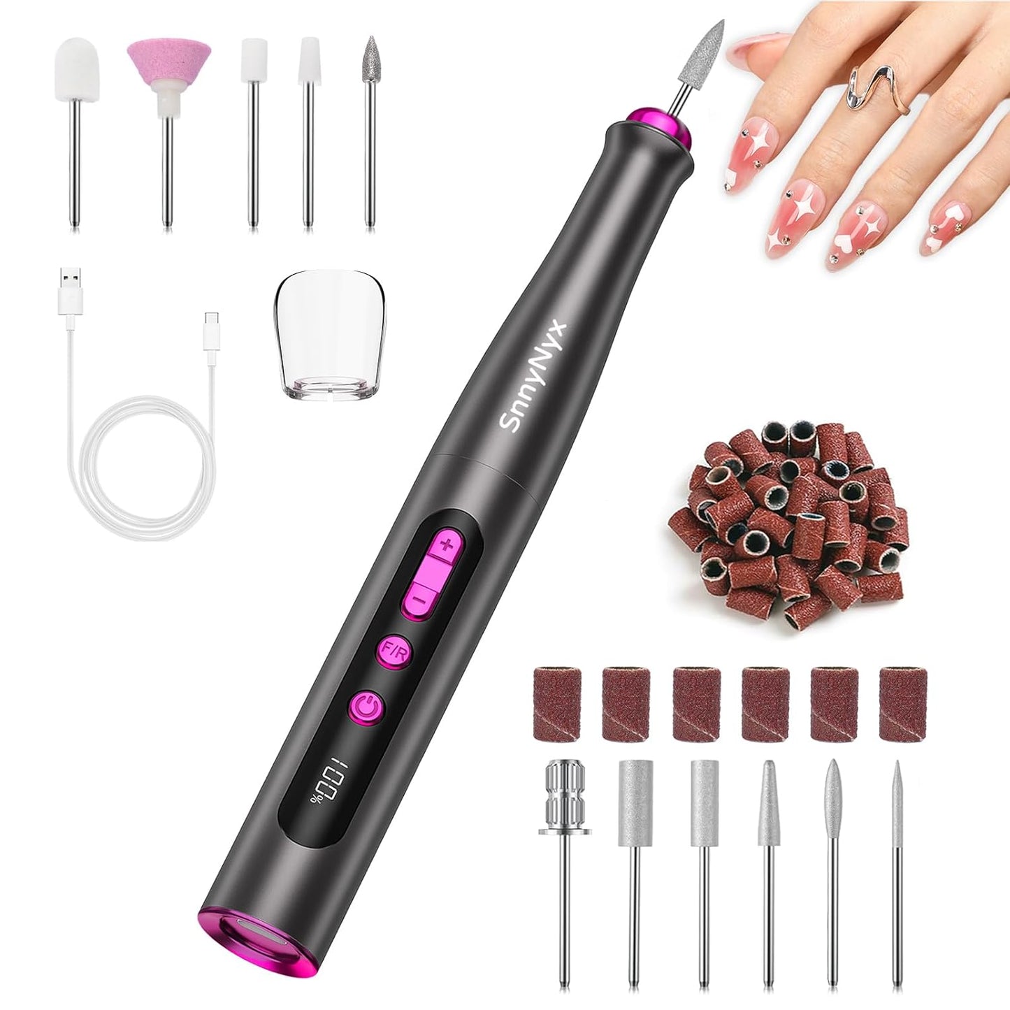 Cordless Electric Nail Drill Machine, Professional Nail File Kit for Acrylic Gel, Rechargeable Portable Nail Filer Set Manicure Pedicure Polishing Tools