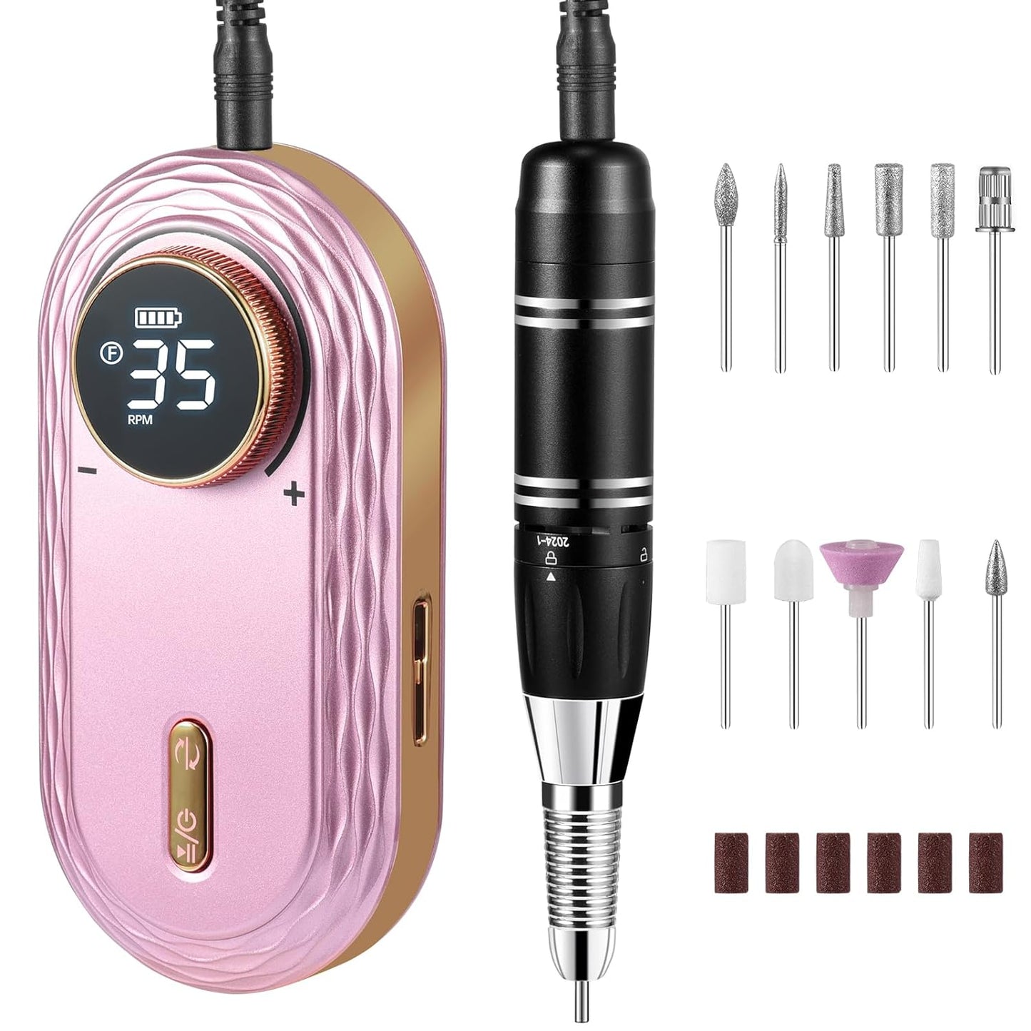 Nail Drill Professional, 35000RPM Rechargeable Electric Nail Drill Machine with LCD Display, Portable Efile Nail Drill with 11Pcs Drill Bits for Acrylic Nails Remove Gel Polish for Beginner and Pros