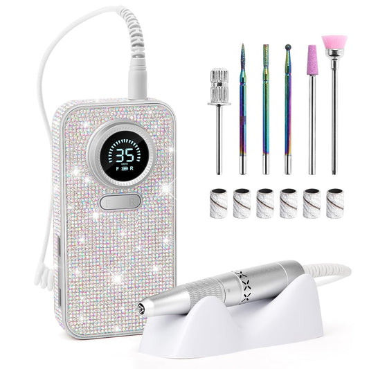 Rechargeable Nail Drill, Casstia 35000RPM Diamond Nail Drills for Acrylic Nails Professional, Cordless Nail Drill Kit, Electric Nail Efile with 6 Nail Drill Bits & Sanding Bands for Salon & Home DIY