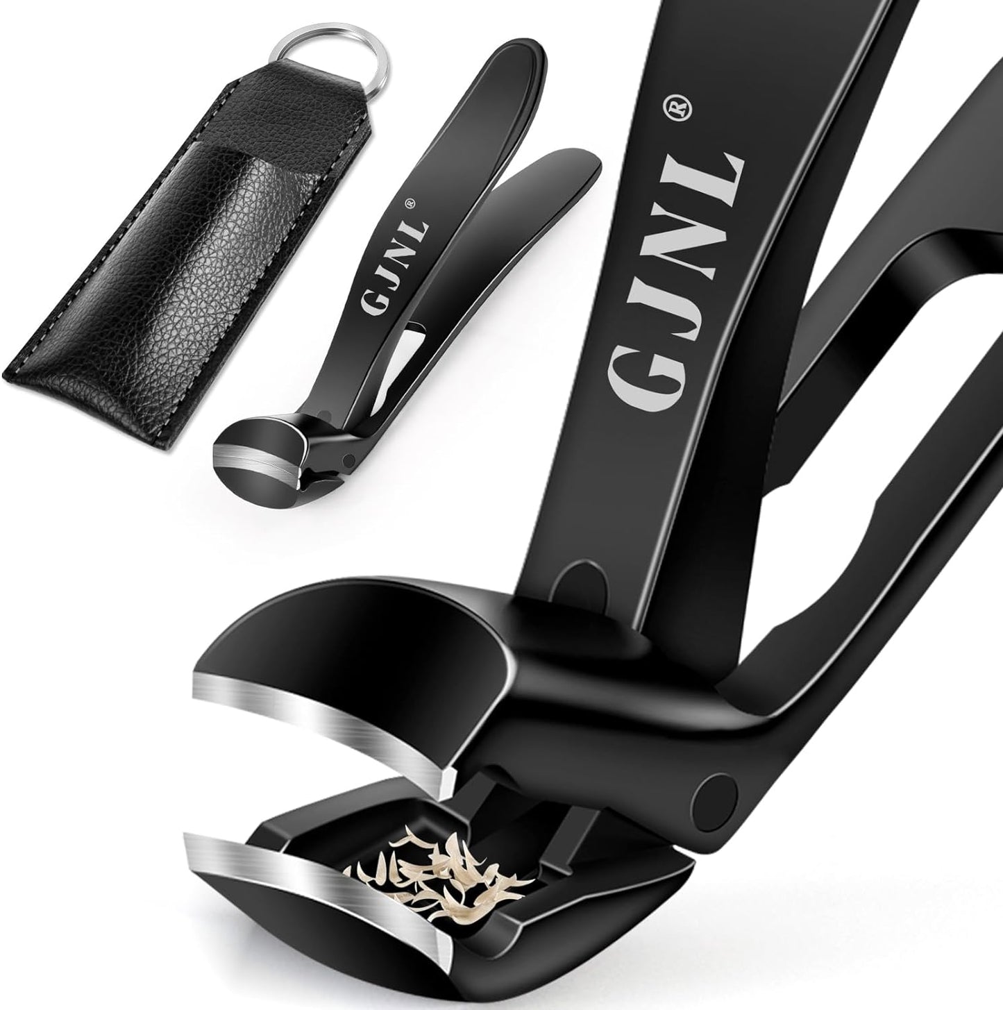 Toenail Clippers for Seniors Thick Nails - Ergonomic Large Angled Head Nail Clippers with Catcher, Mess Free Wide Jaw Sharp Blade Nail Cutter Gifts for Him Men & Women, Black