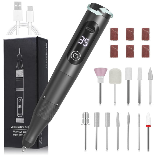 Professional Nail Drill Cordless, 35000RPM Touchscreen Portable Efile Nail Drill Kit with LCD Display for Manicure Pedicure Polishing, Foot Nail Grinder Electric Nail File Set for Home, Salon, Travel