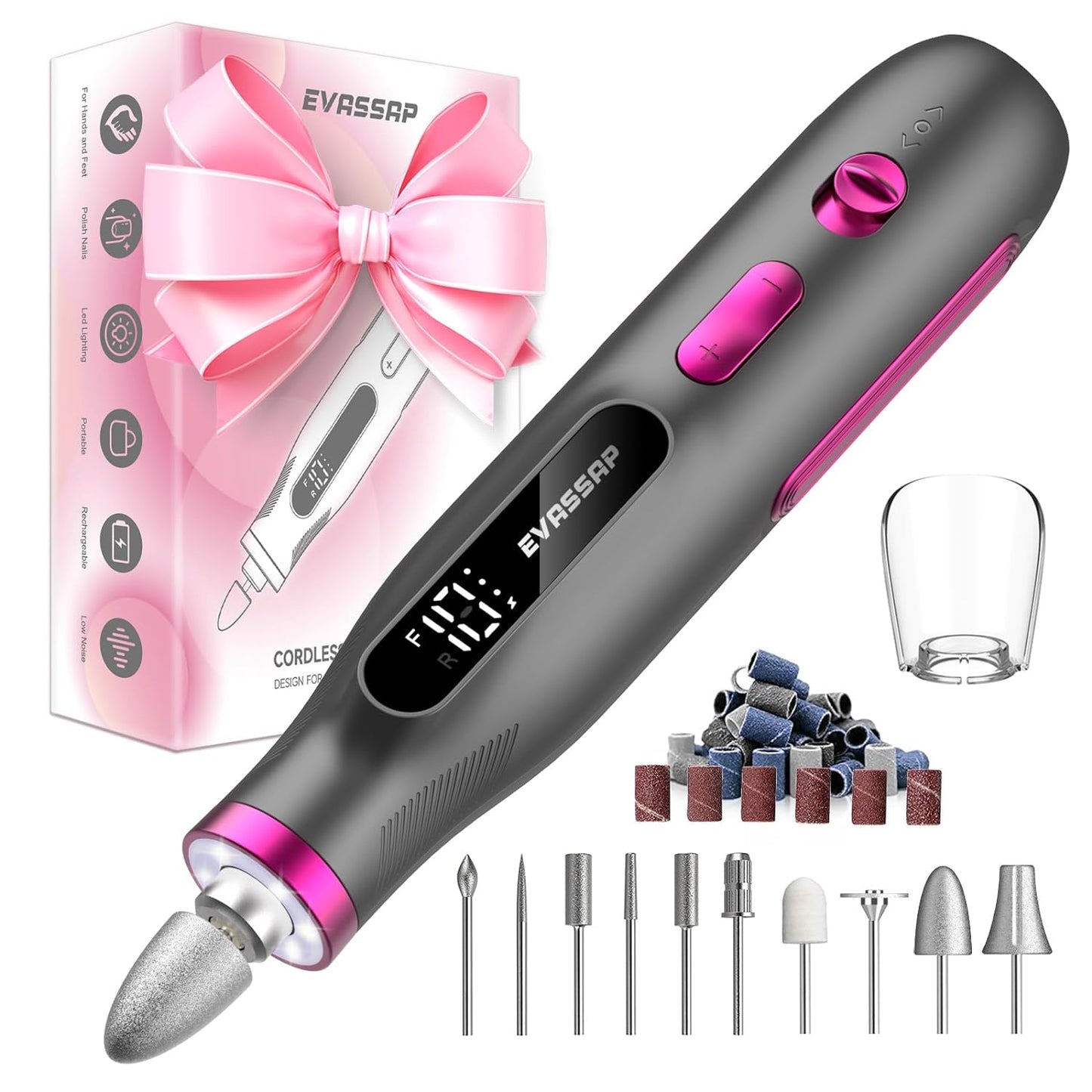 Professional Nail Drill,Electric Nail File kit for Acrylic Gel Nails,Electric Manicure and Pedicure Tools,10 Speeds Nail Care Gift for Trimmer,Grinder,Buffer(Black)