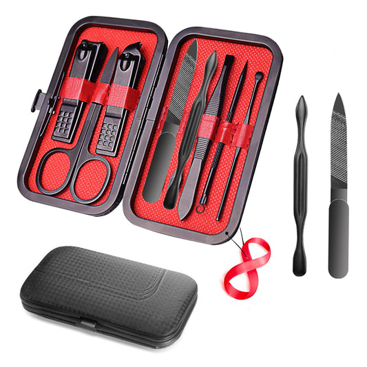 Manicure Set 8 in 1 Nail Clipper Set,RedFlow Nail Clippers,Fingernail & Toenail Clippers,Manicure Tools,Pedicure Tools,Suitable for Travel Manicure Kit,Nail Set Kit with Everything Profe (Black)