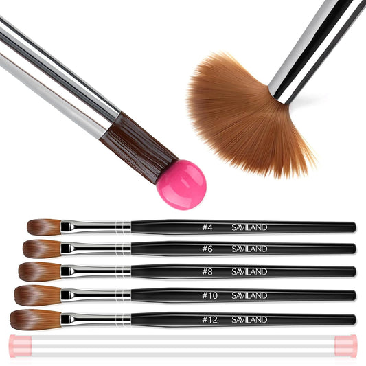 Saviland 5pcs Acrylic Nail Brush Set - Size 4/6/8/10/12 Acrylic Nail Brushes for Acrylic Application, Professional Round Shaped Nail Acrylic Brushes with Sturdy Handle for Home Salon Manicure Nail Art