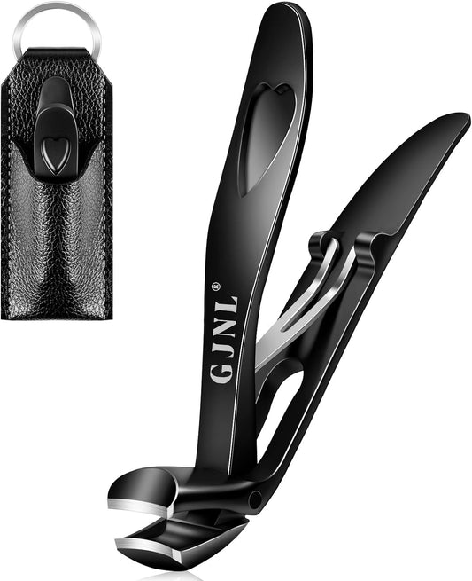 Toenail Clippers for Thick Nails, Sharp Angled Nail Clipper for Seniors, Ergonomic Large Nail Clippers for Men, Heavy Duty Toe Nail Clippers with Catcher - Easier Trimming, No Splash (Black)
