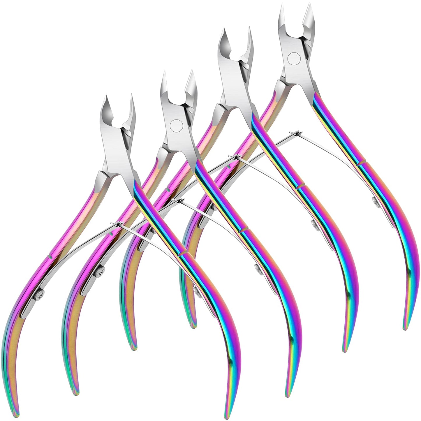 4 Packs Cuticle Nipper, Premium Stainless Steel Cuticle Trimmer for Manicure & Pedicure at Home/Spa/Salon [Rainbow Color]