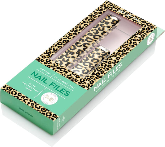 Best Crystal Glass Nail File for Women - Nail File & Travel Case - Nail File Set for Women - Heavy Duty Nail File for Natural Nails, Gel - Professional Nail Shaper - Leopard Print 3mm Pack of 2
