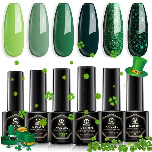 MEFA Green Gel Nail Polish, 6 Colors Sage Green Evergreen Nail Polish Gel Dark Avocado Green Glitter Sparkle Gel Polish Set Soak Off Nail Art DIY Salon Manicure Nail Art Holiday Gifts for Women Girls