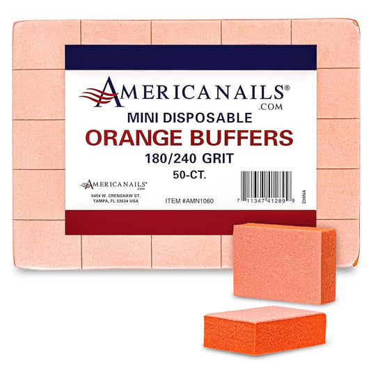Americanails Mini Orange Buffers - (180/240 Grit) - Professional Salon Quality Buffing Blocks for Nails - Buff Nails Prior to Application of Polish, Gel Polish, Gel, Acrylic, Double-Sided, 50 Ct