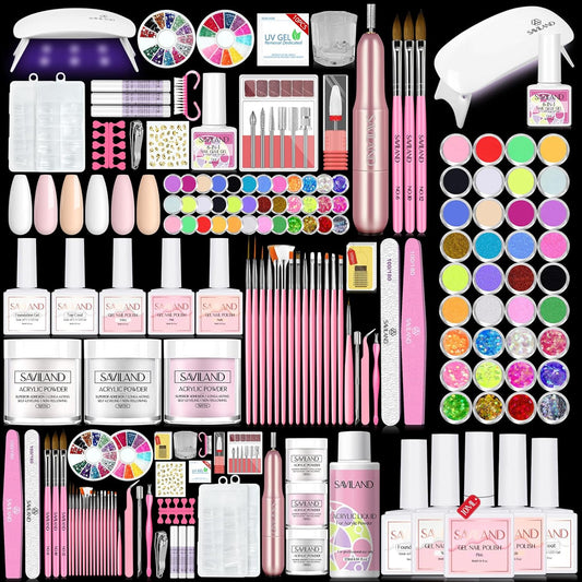Saviland Acrylic Nail Kit with Nail Drill – Nails Kit Acrylic Set Professional Acrylic with Everything U V Light Nail Art Brush Glitter Nail Powder Nail Stuff for Home DIY Salon Use