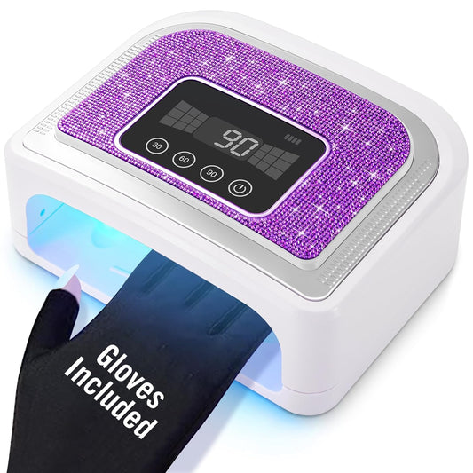 Cordless UV Nail Lamp, 120W Rechargeable UV Light for Nails, Nail Dryer with 4 Timer Modes, LED Nail Lamp Decorate with Sparkling Colorful Nail Rhinestones