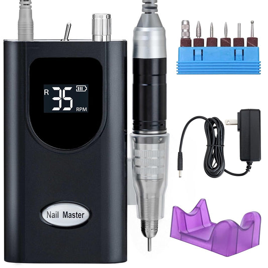 Delanie Professional Nail Drill Machine 35000 RPM, Portable Nail Drill for Acrylic Nail Gel Nail, Rechargeable Electric Nail File Efile Nail Drill, Home and Salon Use Nail Tool (Black)