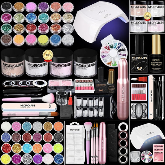 Morovan Acrylic Nail Kit with Everything: for Beginners with U V Lamp Nail Kit Set Professional Acrylic with Everything with Glitter Acrylic Powder Complete Nail Starter Kit