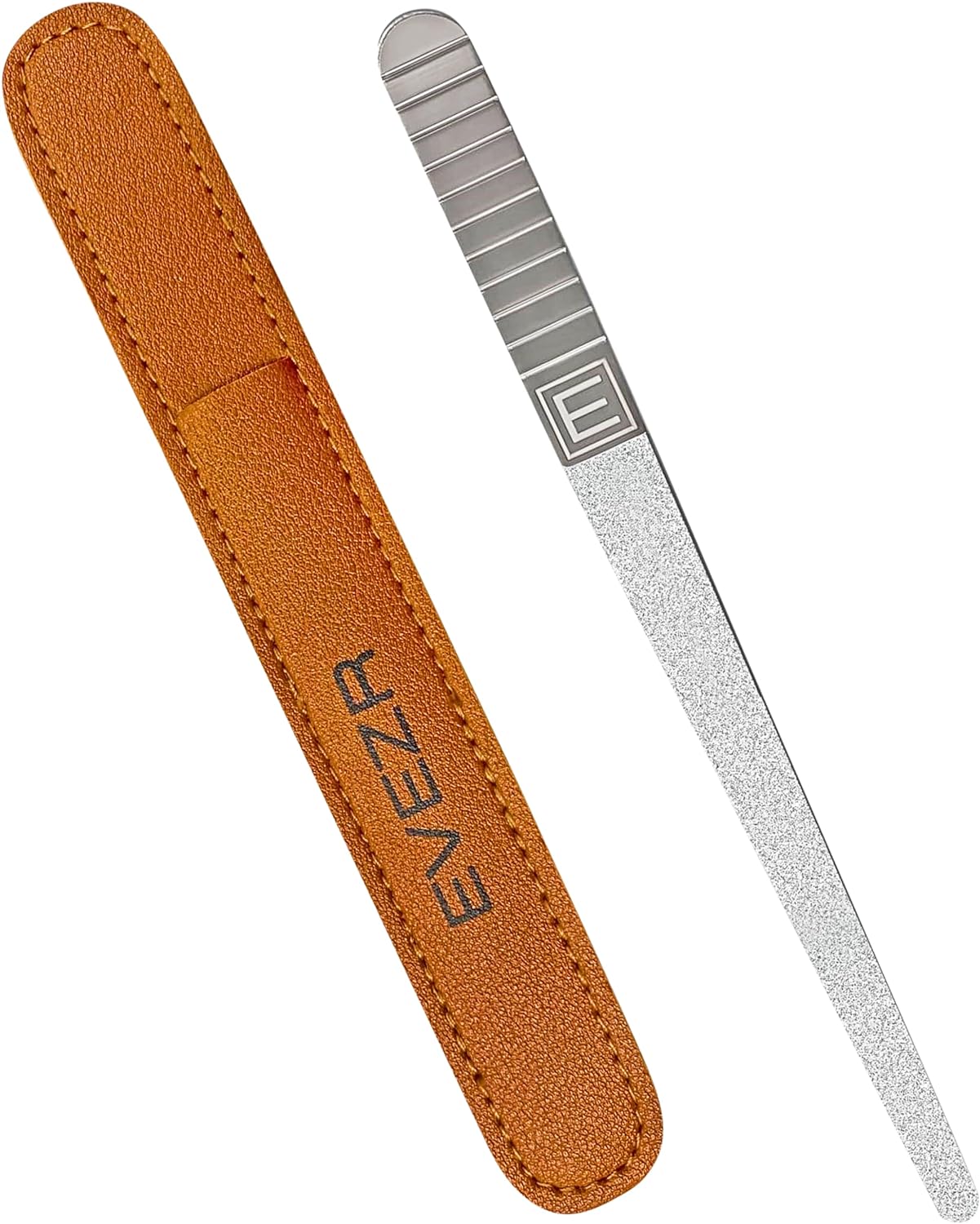 EVEZR 7 Inch Diamond Nail File with Case Stainless Steel 120 Grit Double Sided Sapphire Washable Manicure Pedicure Toenail Fingernails Natural Acrylic Nails Buffer Metal Nail File Home Or Salon Use