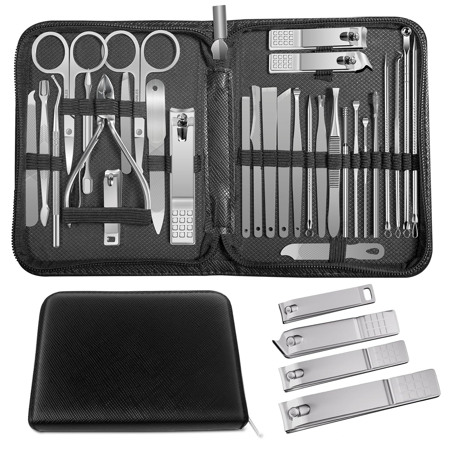 Manicure Set Personal Care Nail Clipper Set Manicure 30 in 1 Professional Manicure Kit Pedicure Kit,Nail Clippers and Beauty Tool Portable Set,with Luxurious Travel Case (Silver)