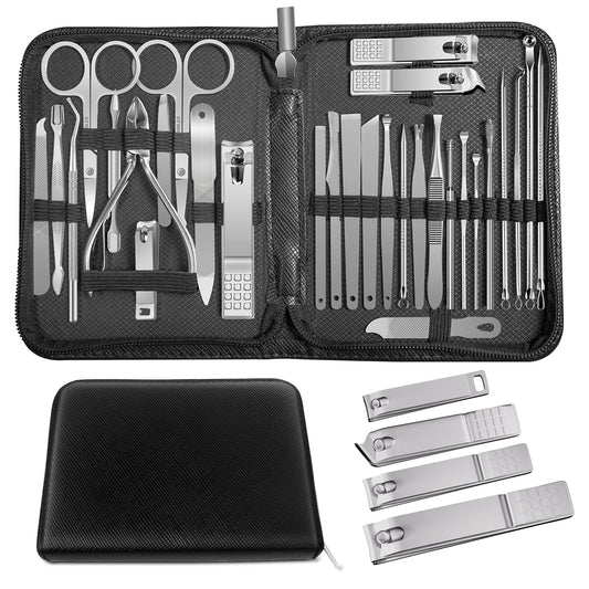 Manicure Set Personal Care Nail Clipper Set Manicure 30 in 1 Professional Manicure Kit Pedicure Kit,Nail Clippers and Beauty Tool Portable Set,with Luxurious Travel Case (Silver)