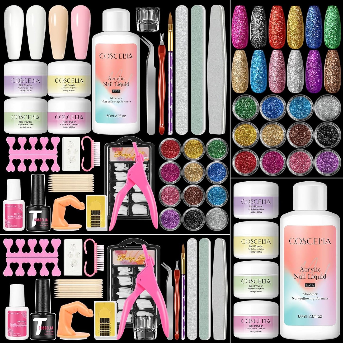 Acrylic Nail Kit with Everything for Beginners Professional Nail Kit Acrylic Set Acrylic Powder Glitter Decoration Powder False Tips Nail Art Tools Complete Nail Kit Gift for Women