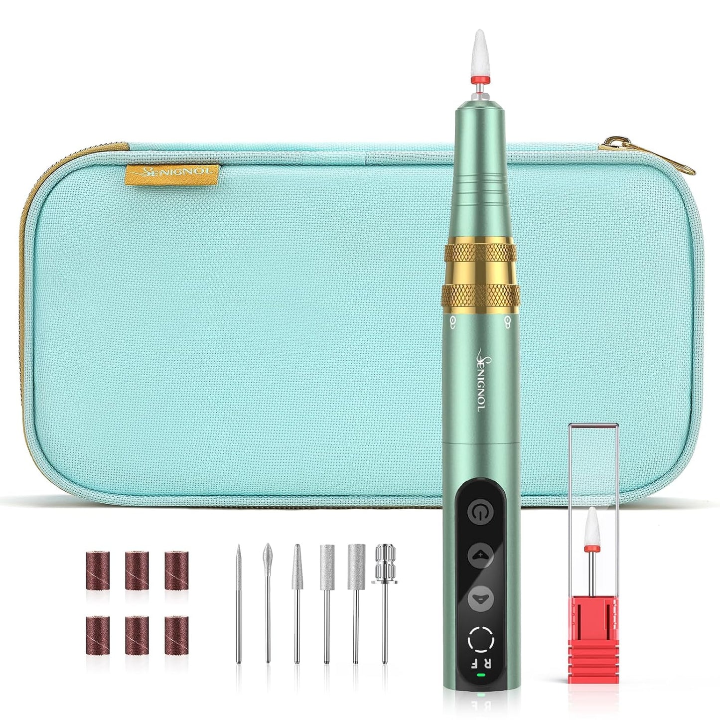 Electric Nail Drill Cordless, 35000RPM Nail Drill Machine with Nail Drill Bits, USB Portable Efile for Acrylic Gel Nails, Rechargeable Manicure Pedicure Kit Great for Home Use Beginners,Green