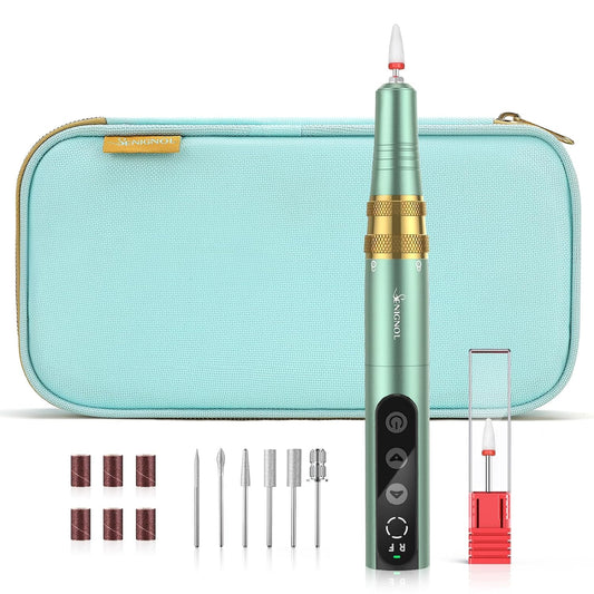 Electric Nail Drill Cordless, 35000RPM Nail Drill Machine with Nail Drill Bits, USB Portable Efile for Acrylic Gel Nails, Rechargeable Manicure Pedicure Kit Great for Home Use Beginners,Green
