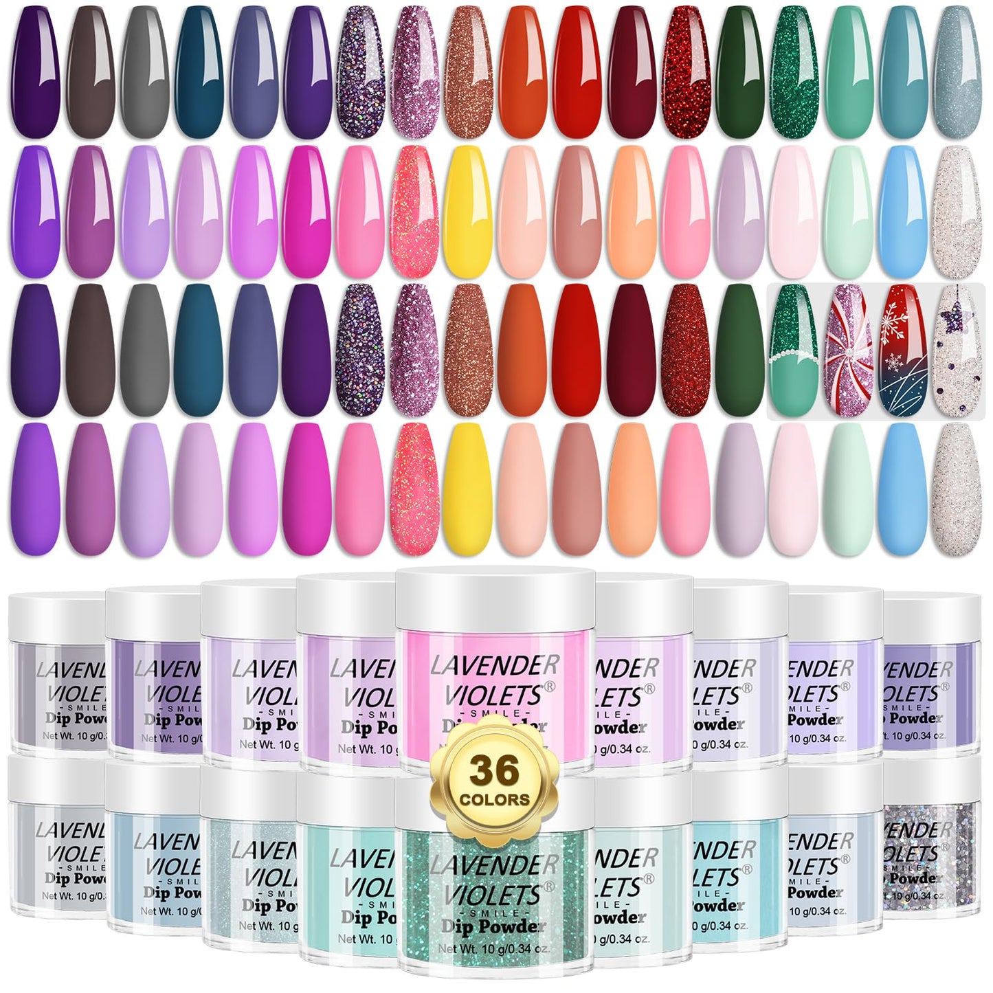 Lavender Violets 36 Colors Dip Powder Nail Kit Starter Quick Drying Dipping Powder Color Set for Home Salon Nail Art Designs M951