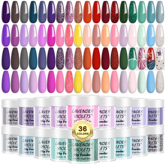 Lavender Violets 36 Colors Dip Powder Nail Kit Starter Quick Drying Dipping Powder Color Set for Home Salon Nail Art Designs M951