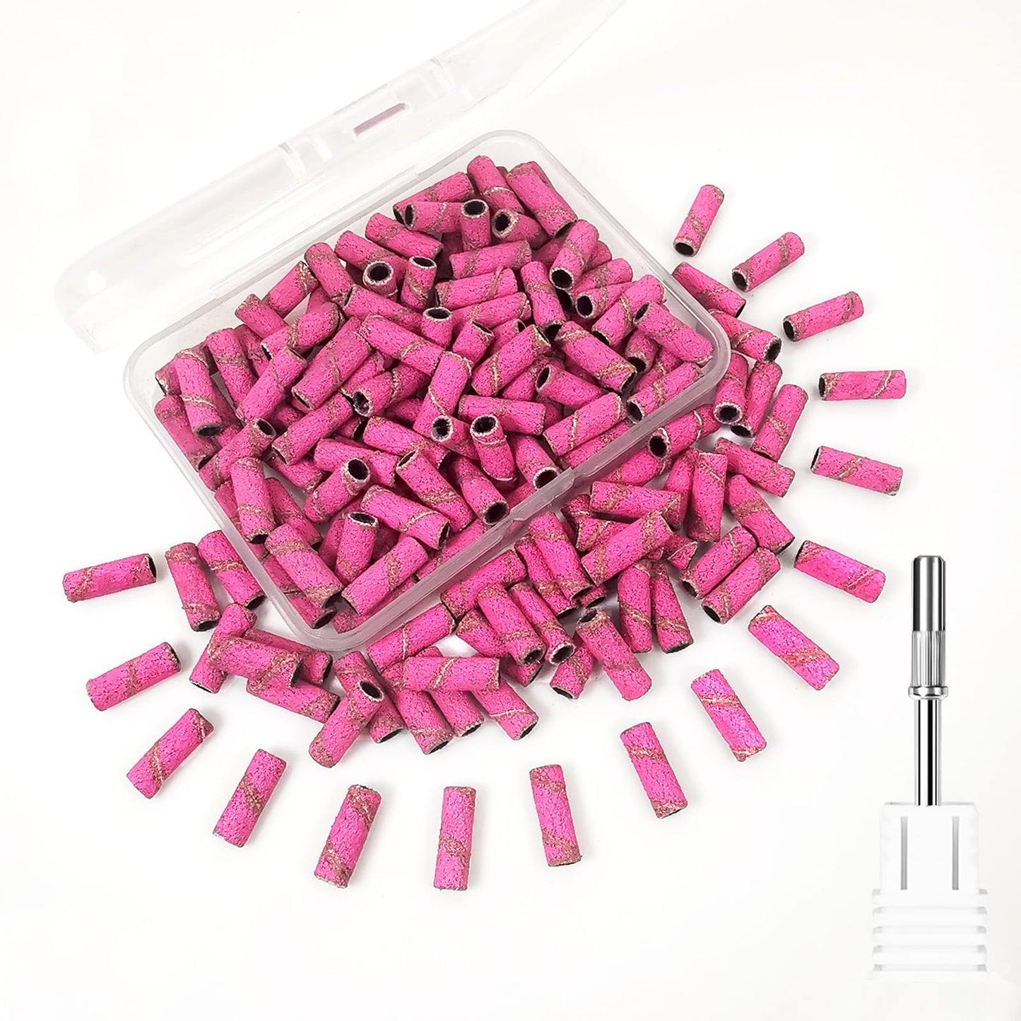 Nail Drill Bit, Corfulra Small Sanding Bands for Nail Drill with 3.1mm Mandrel Bit, 100pcs Newest 240 Fine Grit Nail File for Acrylic Nails Cuticle Prep Nails, Nail Accessories of Nail Tech Must Haves