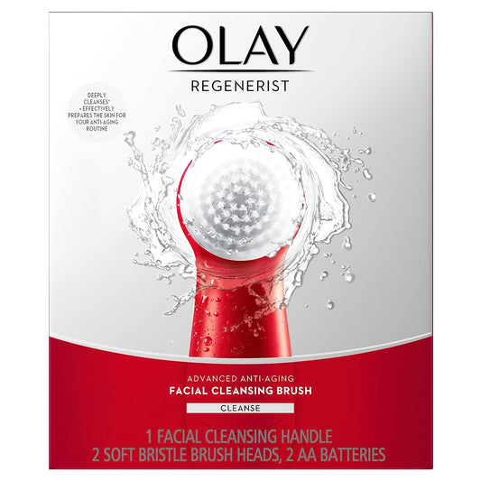 Olay Facial Cleansing Brush Regenerist, Face Exfoliator with 2 Brush Heads